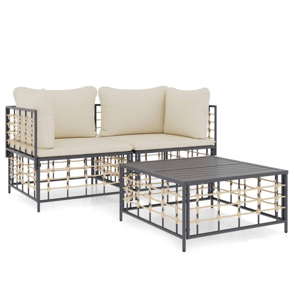 Loungegrupp 3 delar med dynor antracit konstrotting
