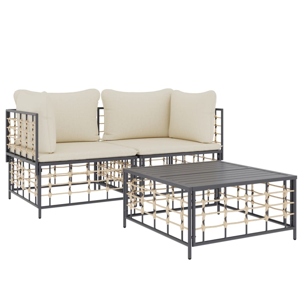 Loungegrupp 3 delar med dynor antracit konstrotting