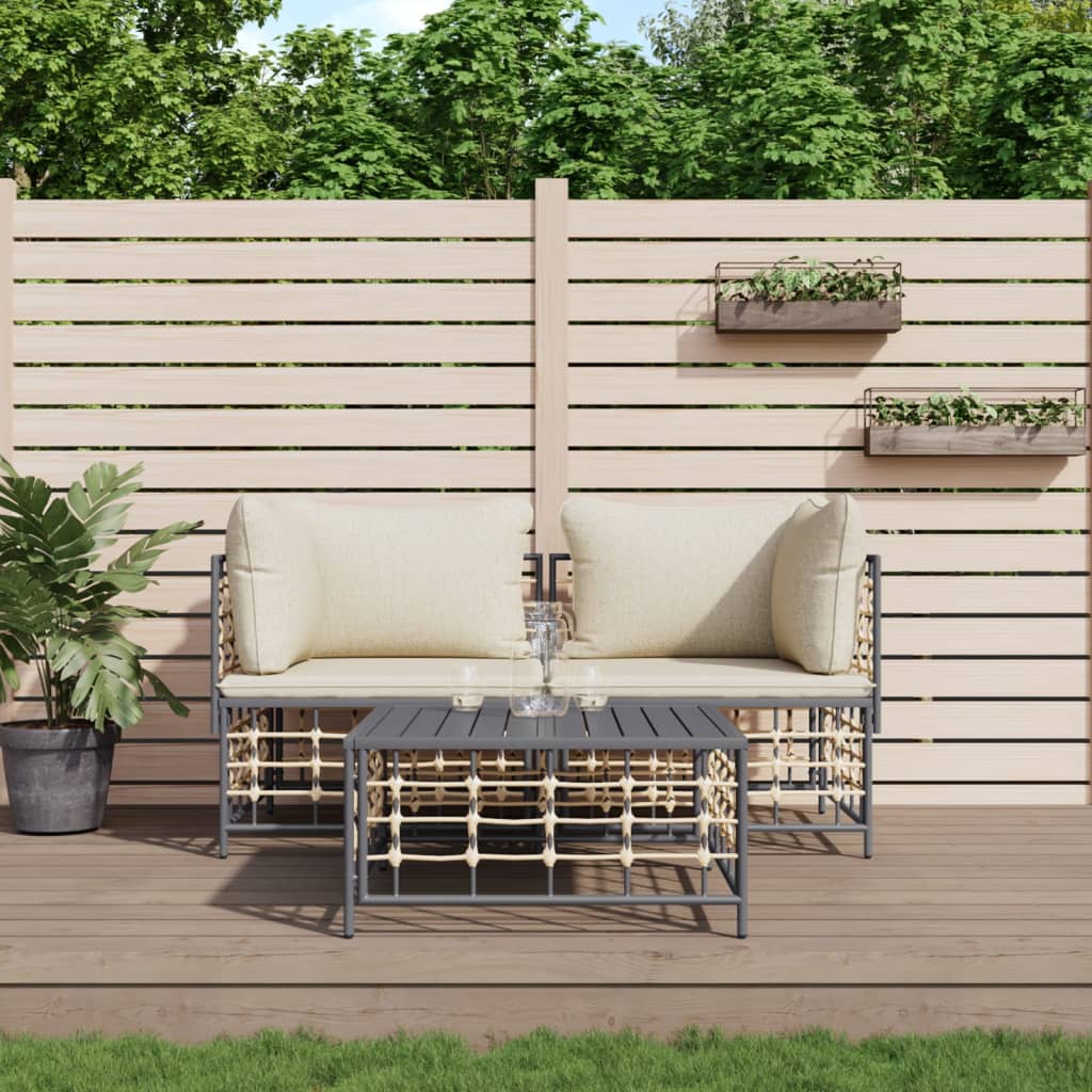 Loungegrupp 3 delar med dynor antracit konstrotting