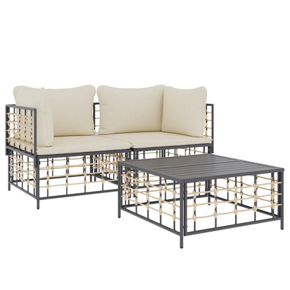 Loungegrupp 3 delar med dynor antracit konstrotting