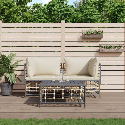 Loungegrupp 3 delar med dynor antracit konstrotting